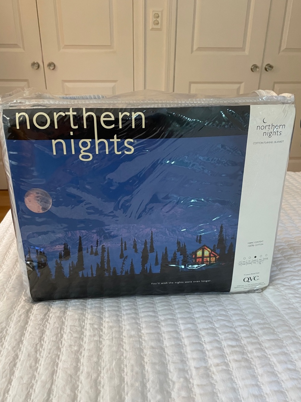 QVC Northern Nights 100% Cotton Flannel Blanket - powder blue Queen